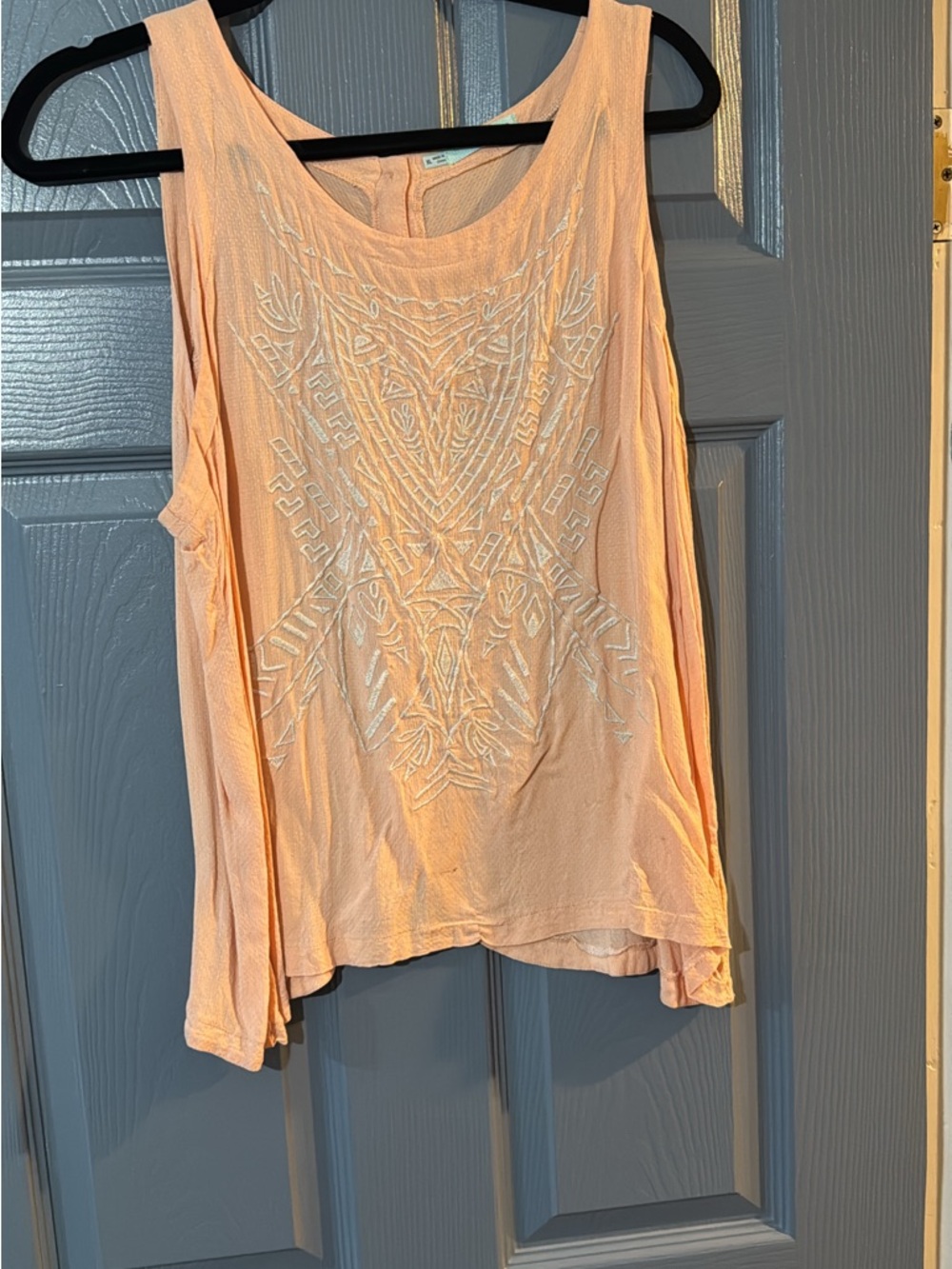 Maurices Peach Tank Top with White Embroidered Front
